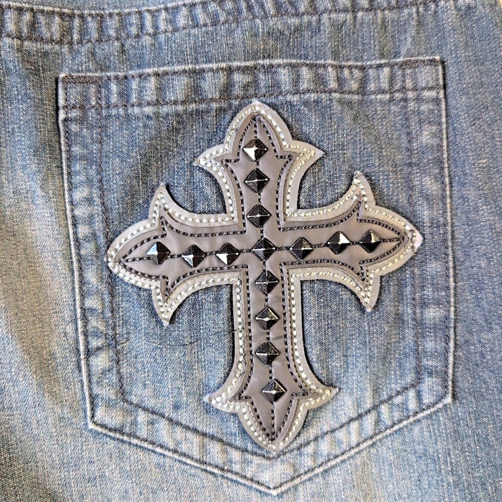 VTG Extreme Couture Mens Jeans 34x30 Blue Denim Studded Cross Designer‎ - Pants - Picture 11 of 11